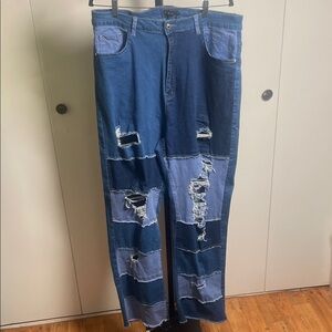 Distressed Blue Wide Leg Jeans
